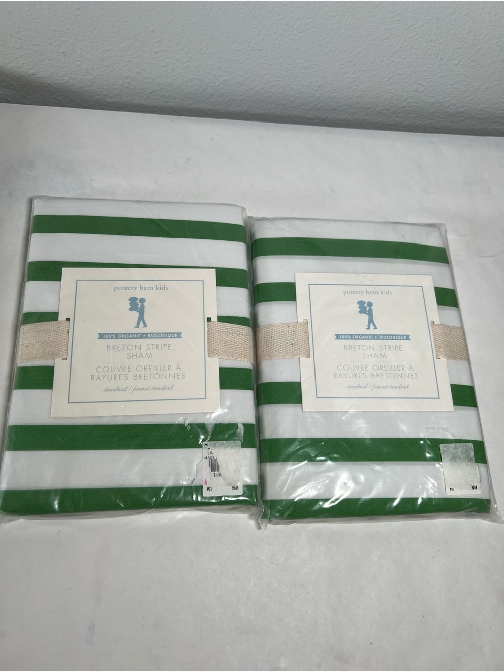 Pottery Barn Kids Breton‎ Stripe Pillow Shams - Green & White